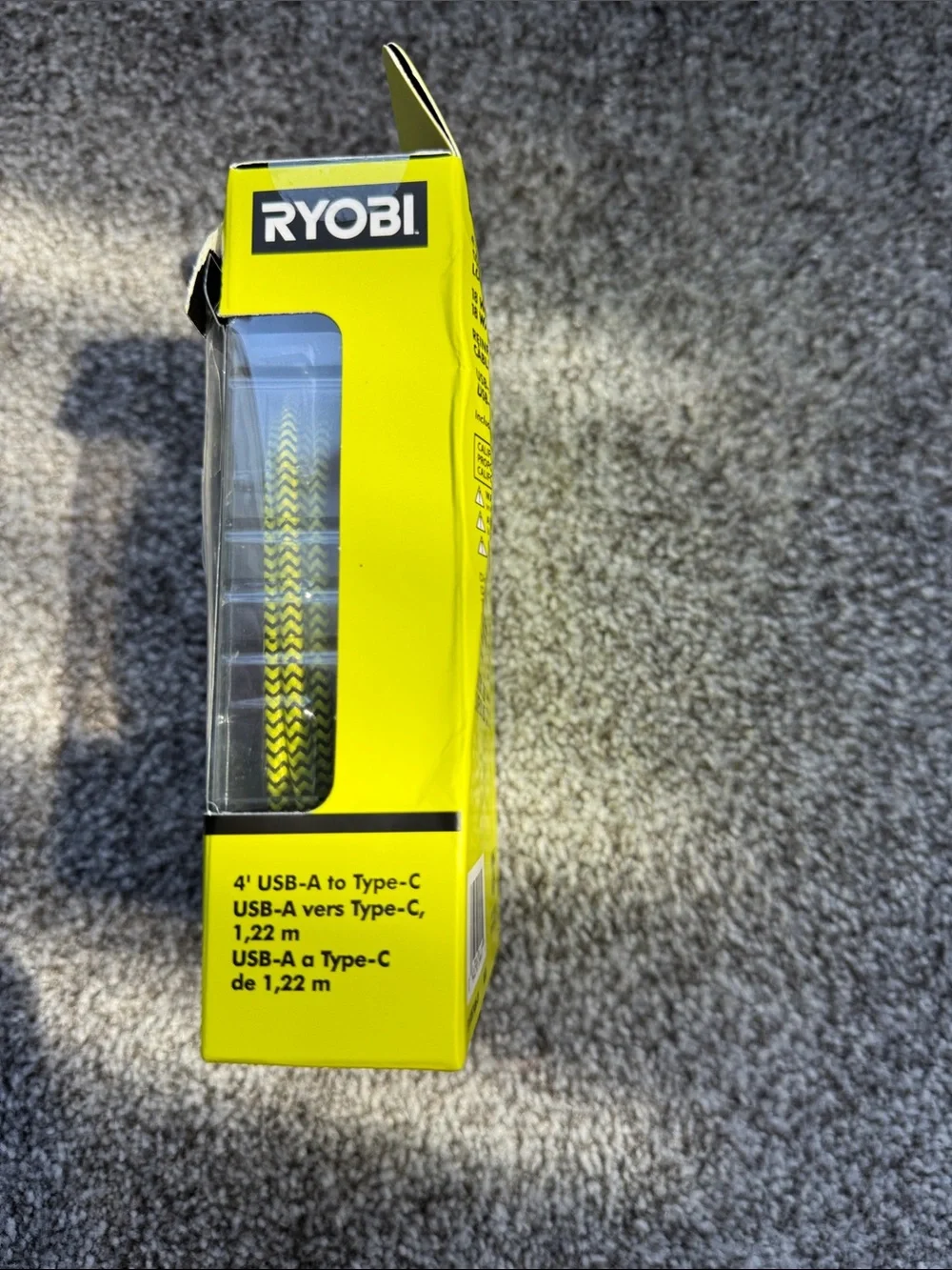 Ryobi yellow/neon USB-A to USB-C Braided Charging Cable - 4'